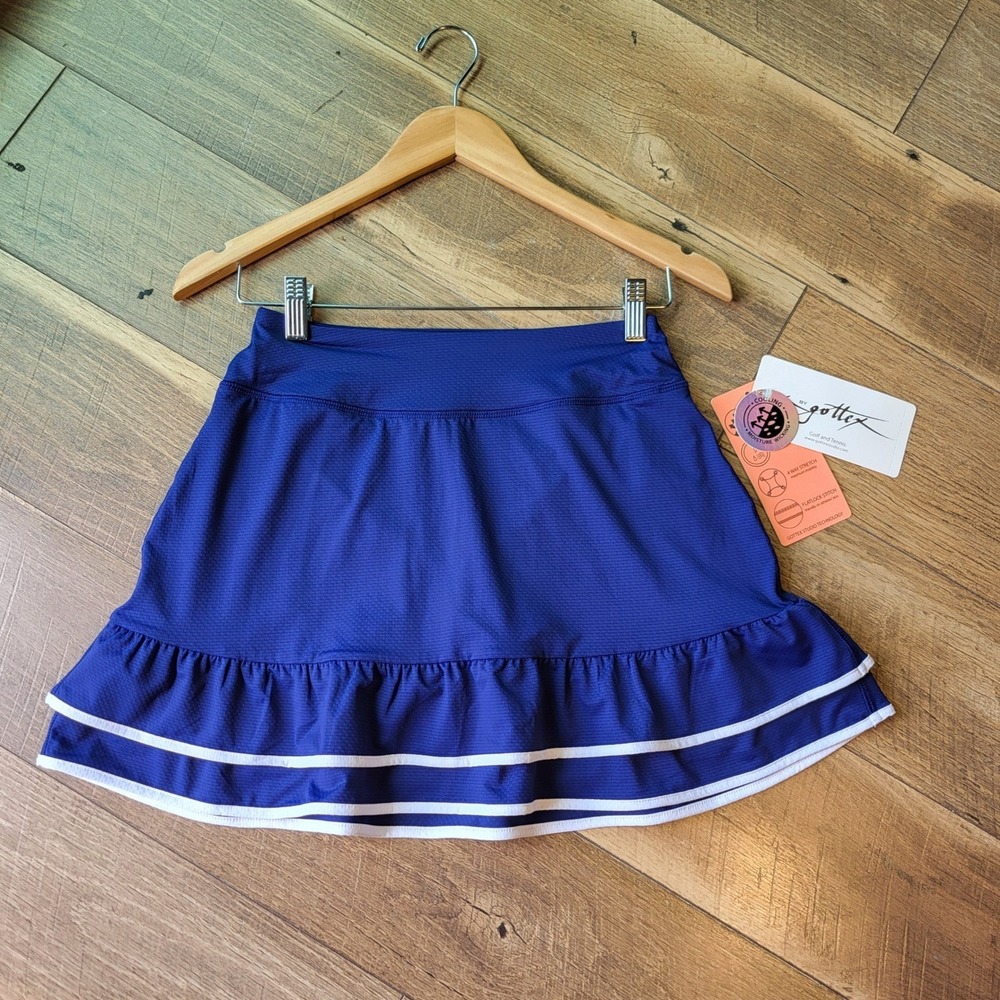 Gottex Studio Navy Blue Ruffle Tennis Skirt Skort White Trim XGT-M6002S NWT